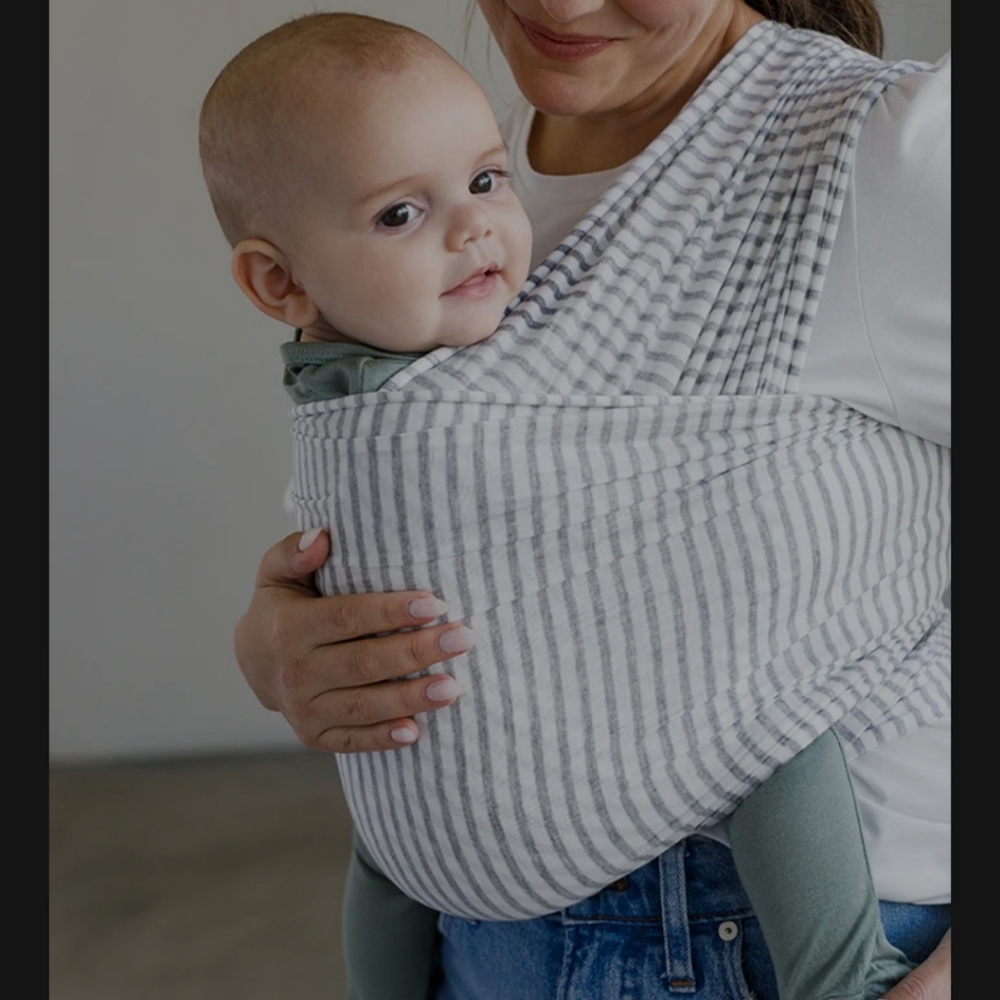 Solly Baby Wrap- neutral gray and white stripe
